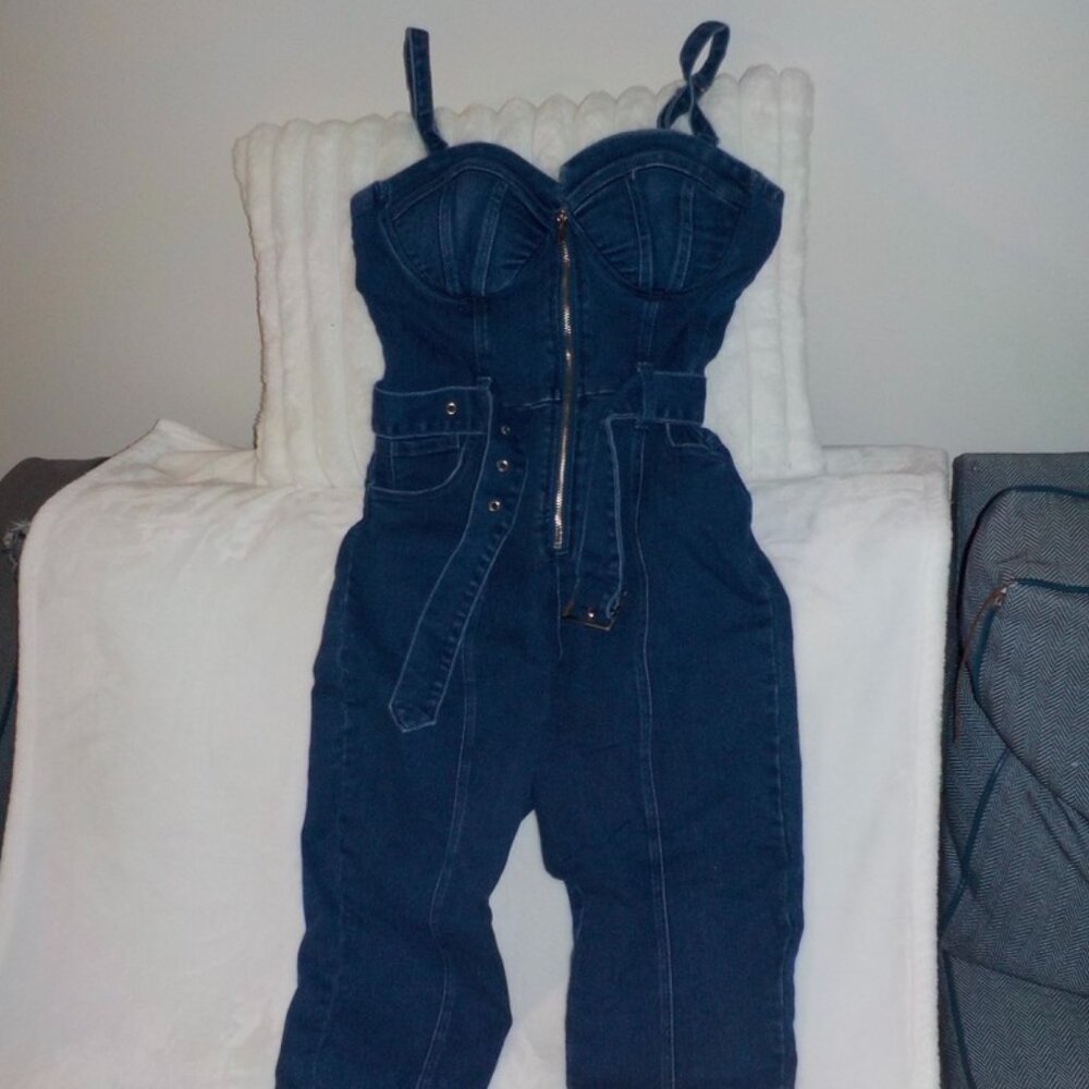 Denim Blvd Jumpsuit Blue Bustier Bib Overalls
